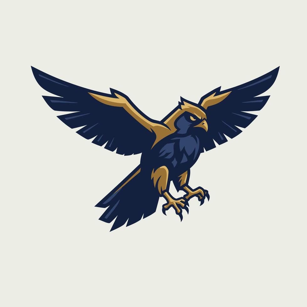 Blue and gold bird with wings spread out logo design vector