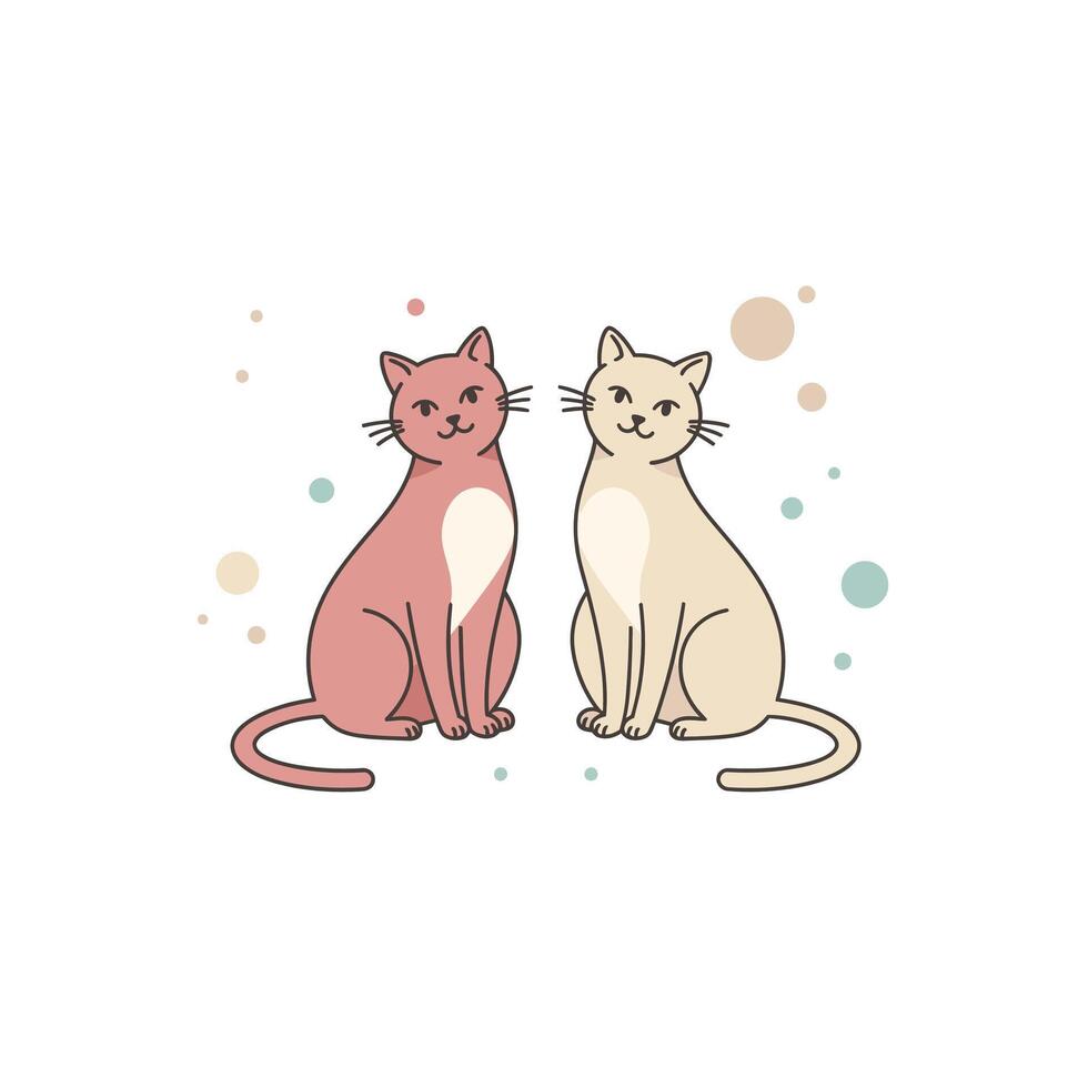 Two cats sitting next to each other logo design on a white background vector
