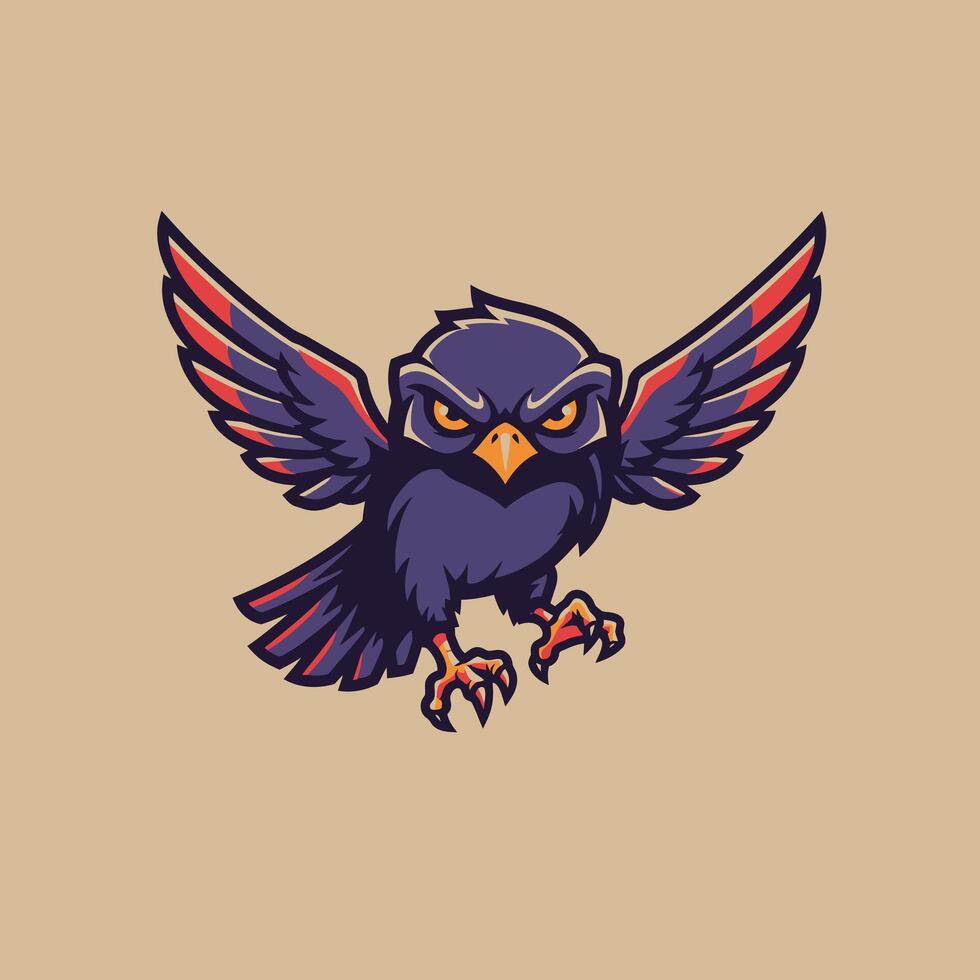 Owl mascot with a red and purple wings logo design vector