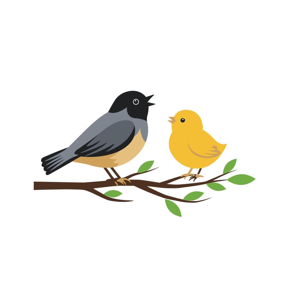 Bird and a chick on a branch logo design vector