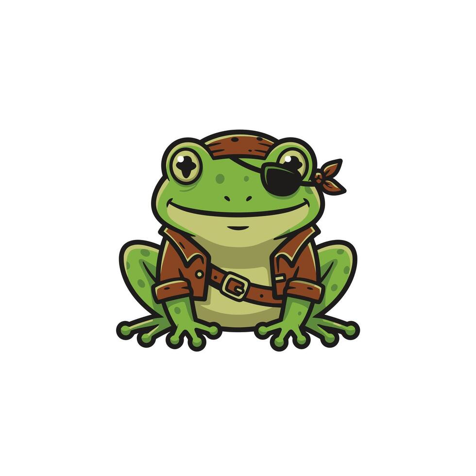 Cartoon frog wearing an eye patch logo design vector