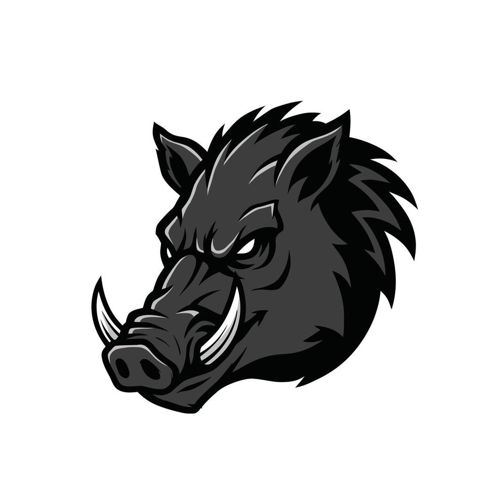 Black and white logo design of a wild boar head vector