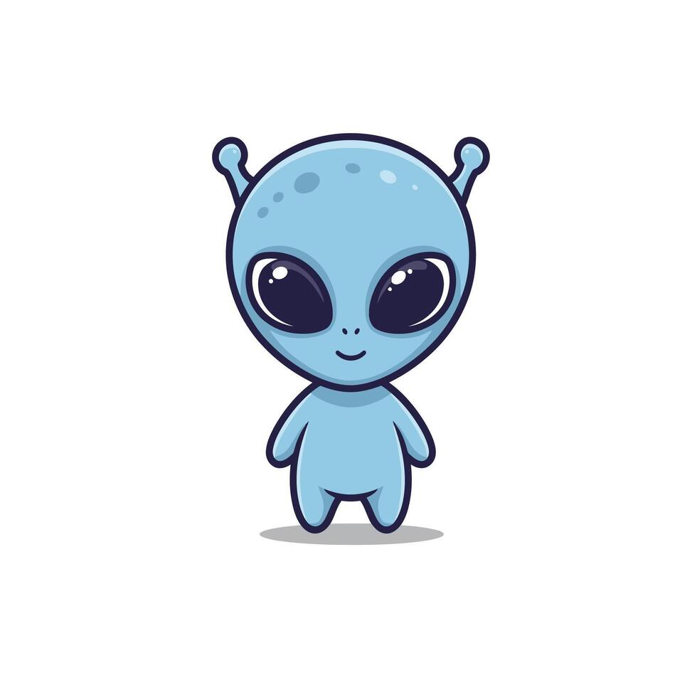 Cute cartoon alien logo design in blue vector