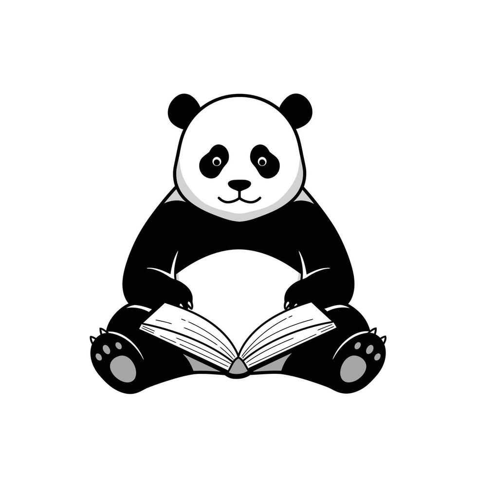 Black and white panda reading book logo design vector