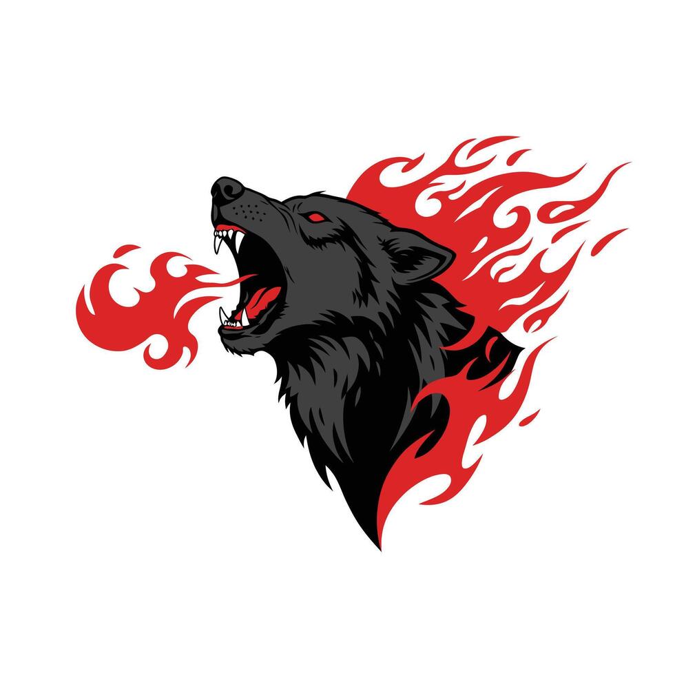 Wolf with flames around it logo design vector
