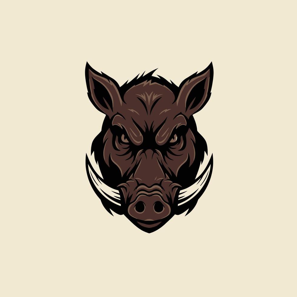 Wild boar head logo design on a beige background vector