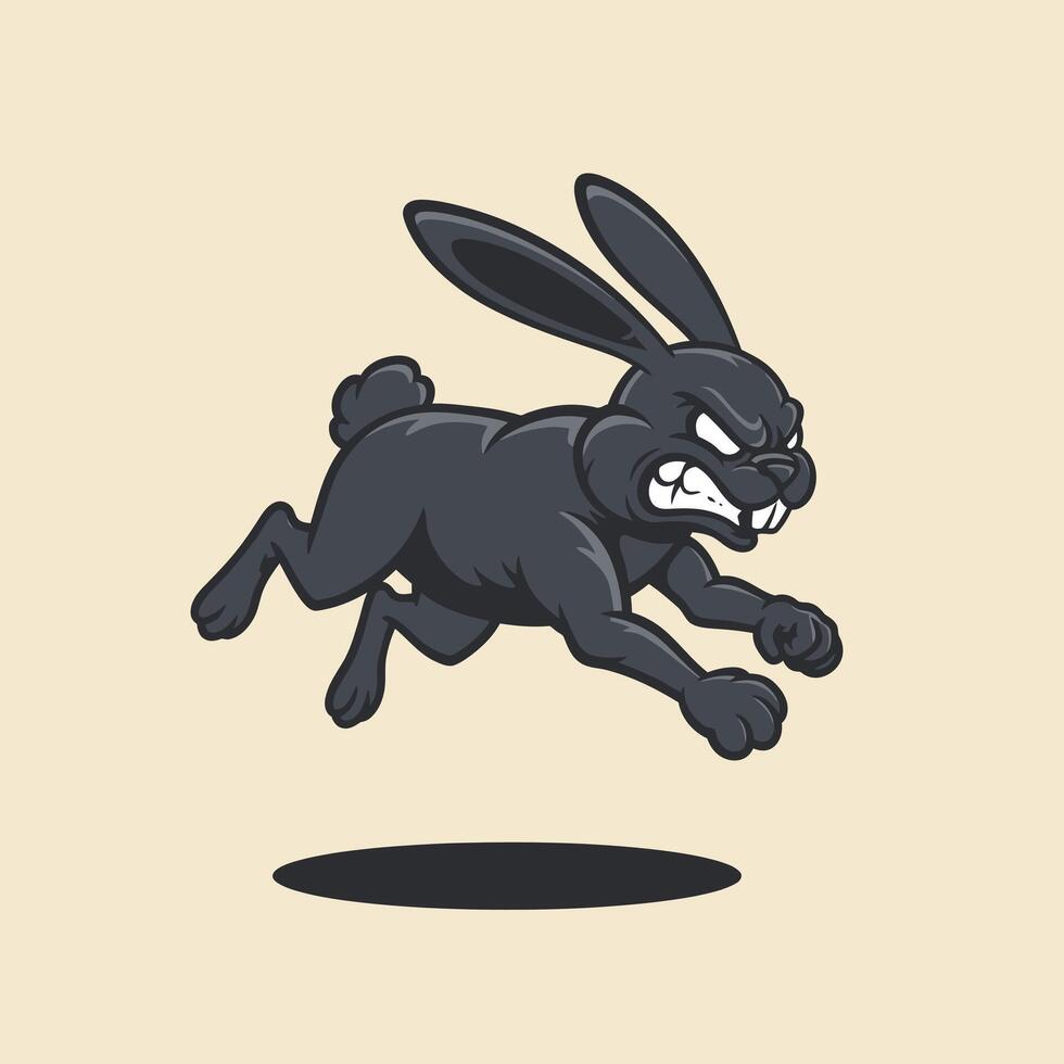 Cartoon black rabbit running on the ground logo design vector