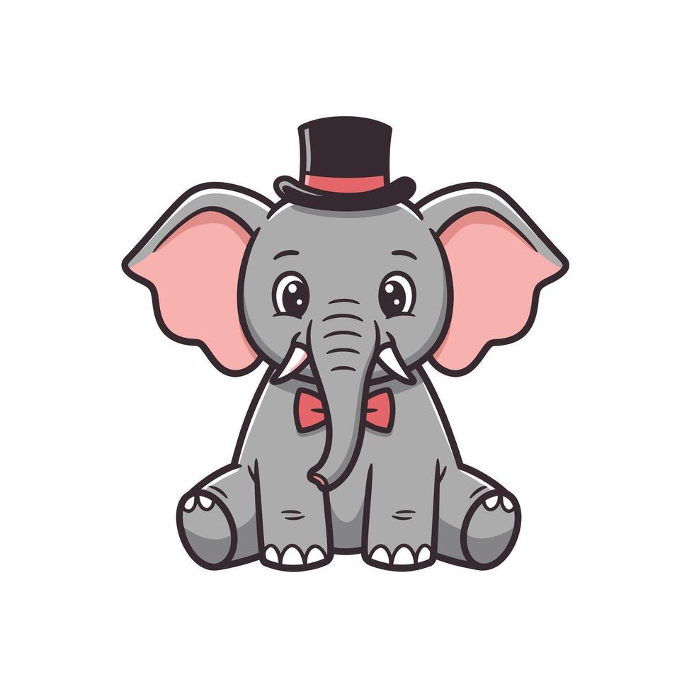 Elephant wearing a hat and bow tie logo design vector