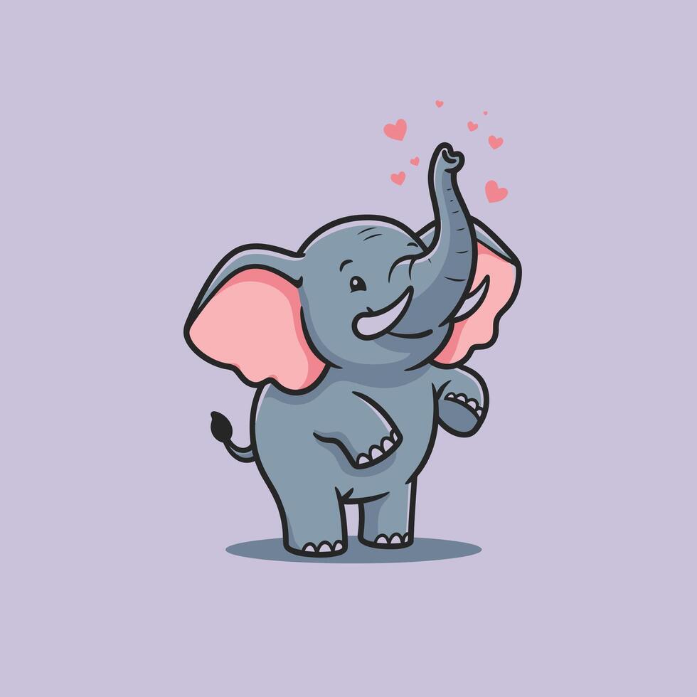 Elephant with hearts on top of its trunk logo design vector