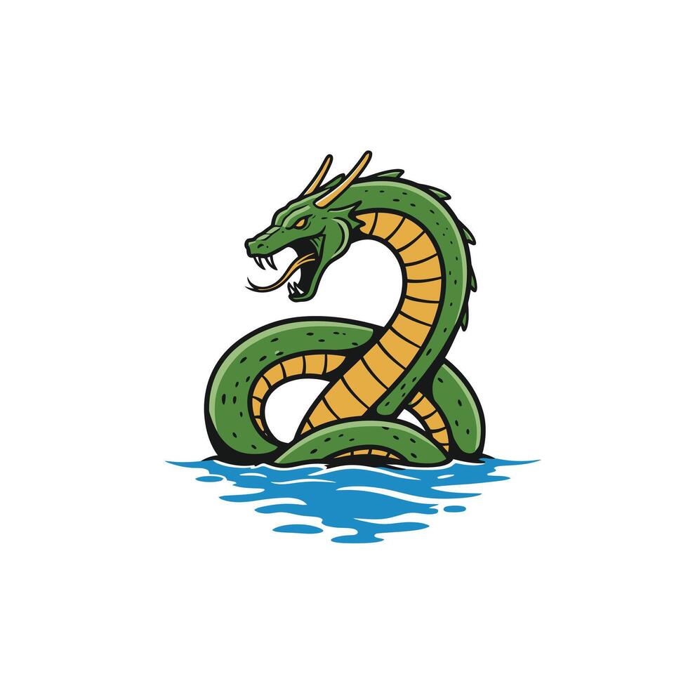 Green snake with a long tail in the water logo design vector