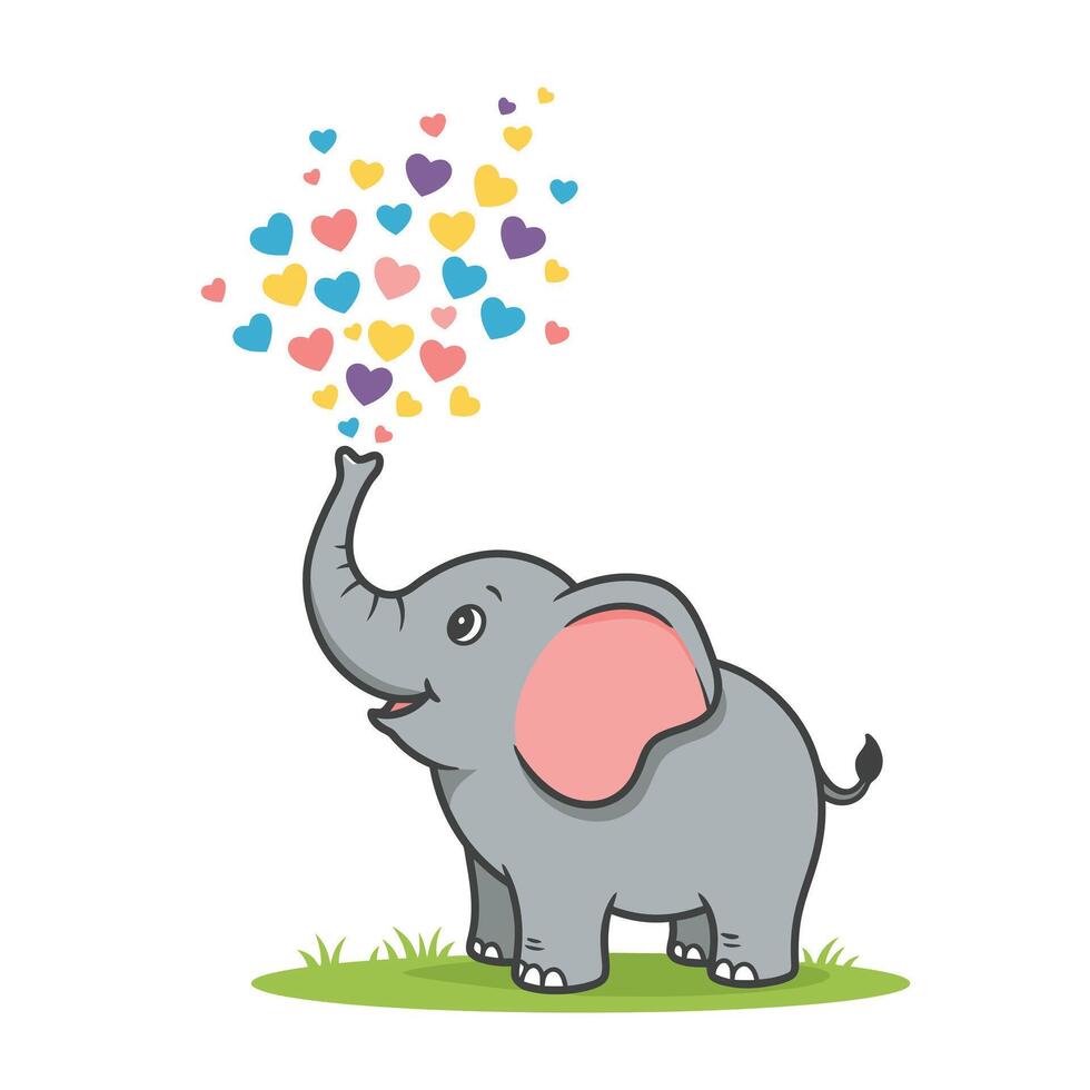 Elephant with hearts coming out of its trunk logo design vector