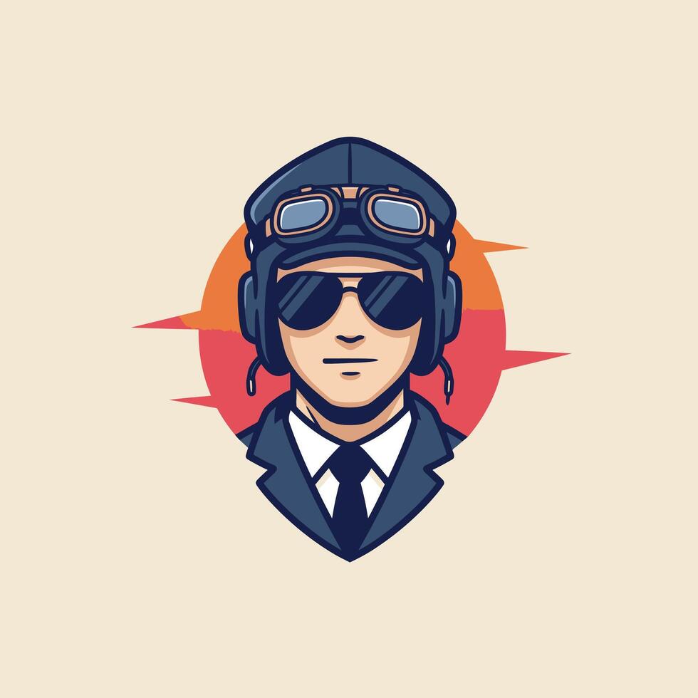 Man in a pilot hat and sunglasses logo design vector