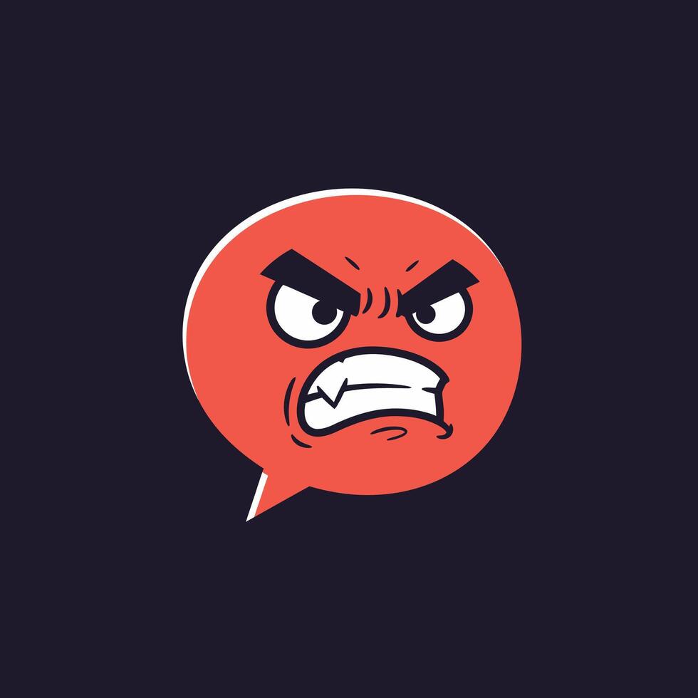 Red speech bubble with an angry face logo design vector