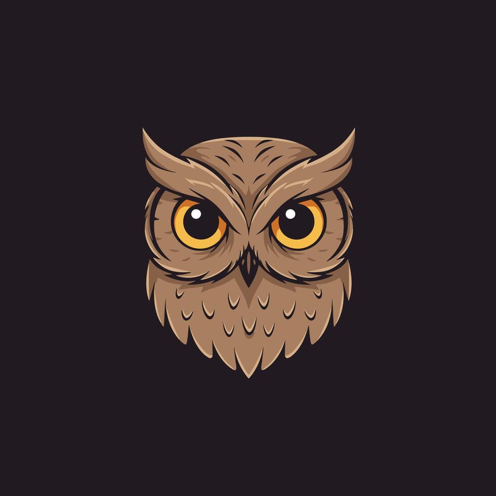 Owl head with big eyes logo design on a black background vector