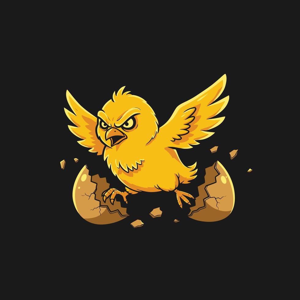 Cartoon bird breaking out of an egg logo design vector