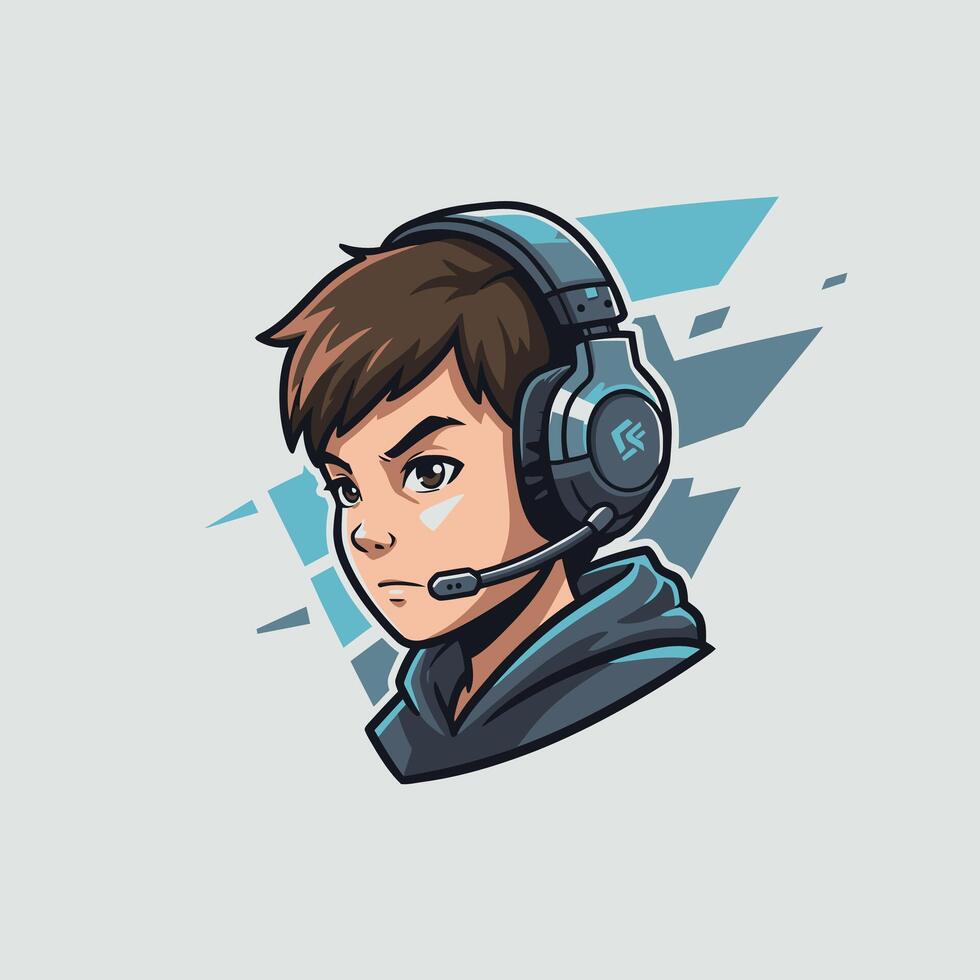 Boy wearing a headset logo design vector
