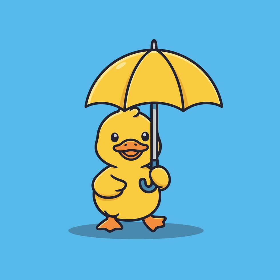 Cartoon duck holding an umbrella logo design vector