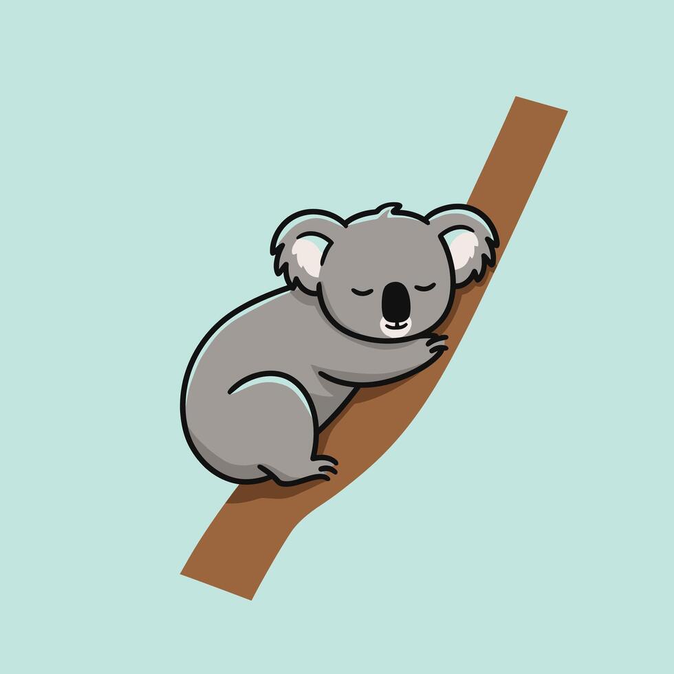 Cartoon koala bear sleeping on a branch logo design vector