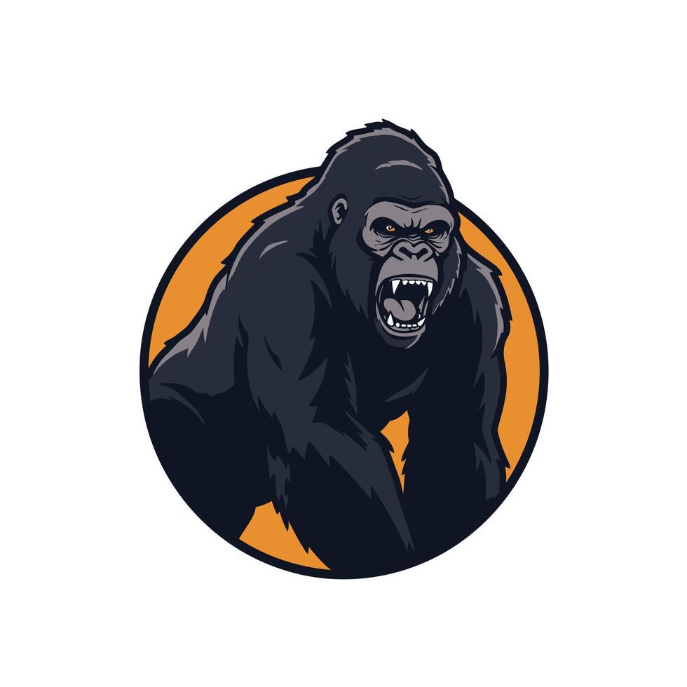 Black gorilla mascot in an orange circle logo design vector