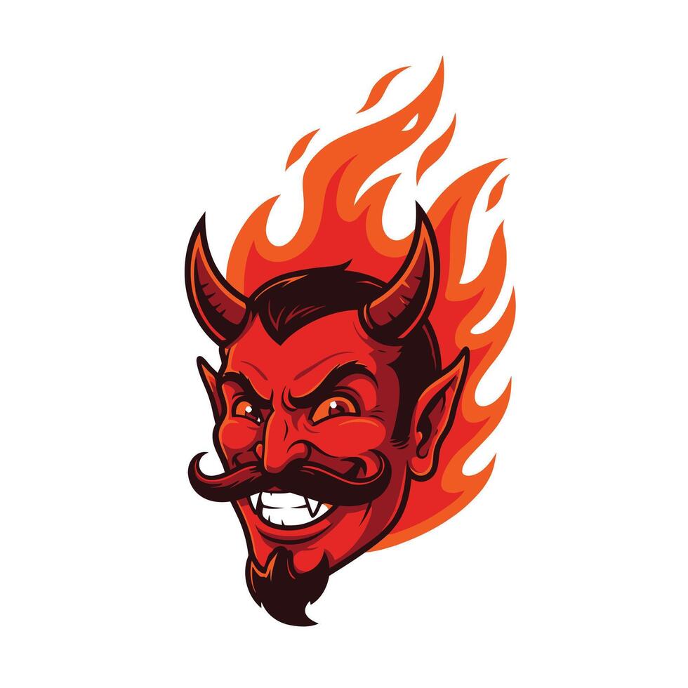 Devil head with flames on his face logo design vector