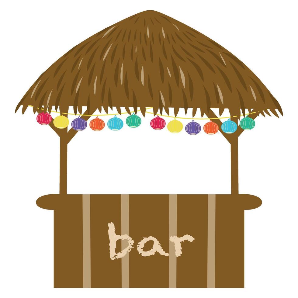 Summer beach bar illustration. Beach bar, garlands. Cartoon illustration of tropical pub vector