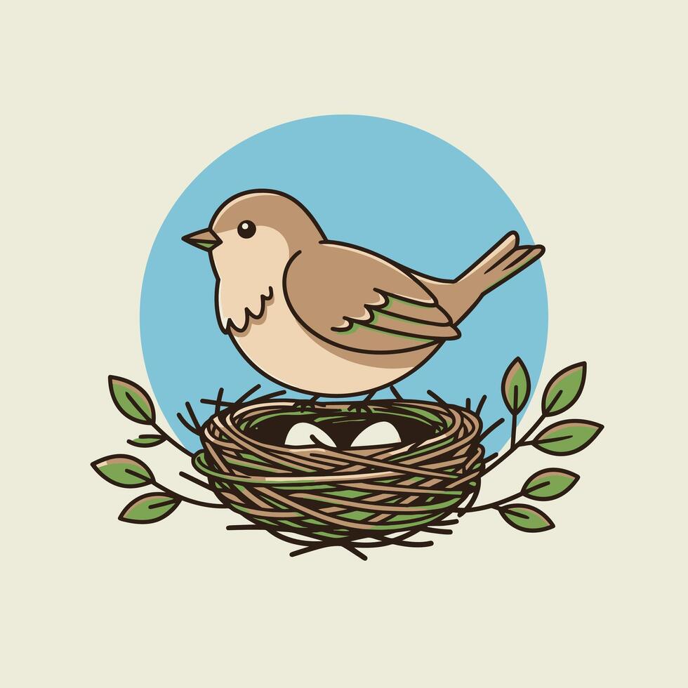 Bird in nest with eggs logo design vector