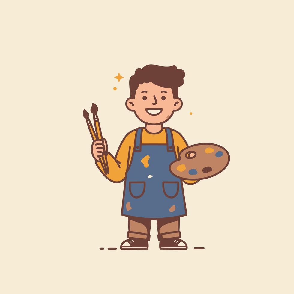Boy holding a paintbrush and palette logo design vector