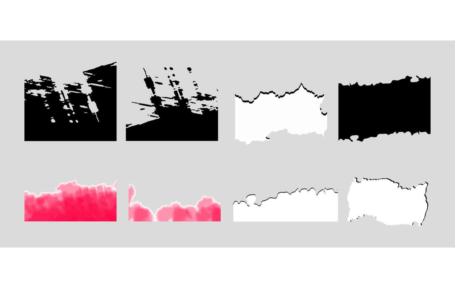 Collection of torn paper edges with grunge and watercolor effect vector