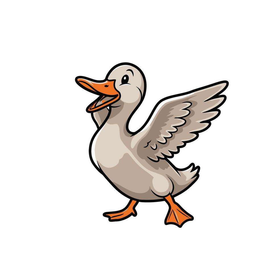 Cartoon duck with wings spread out logo design vector
