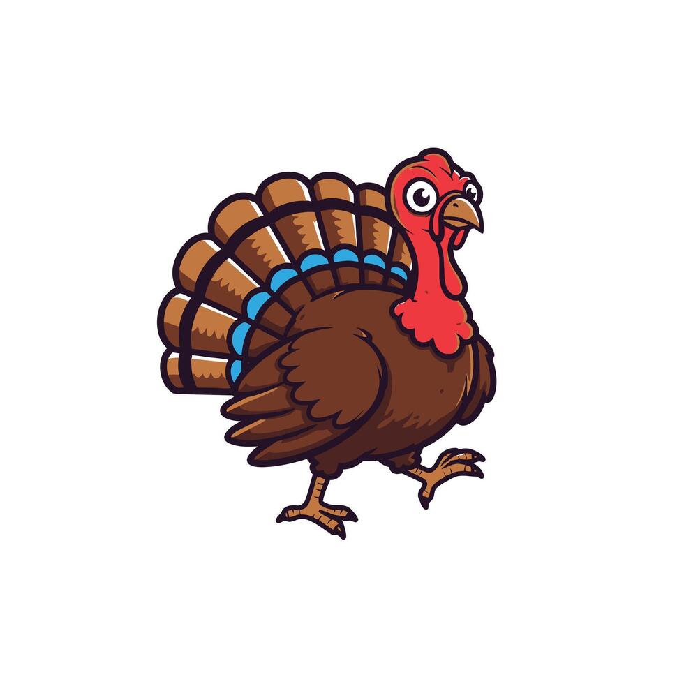 Cartoon turkey with blue and red feathers logo design vector