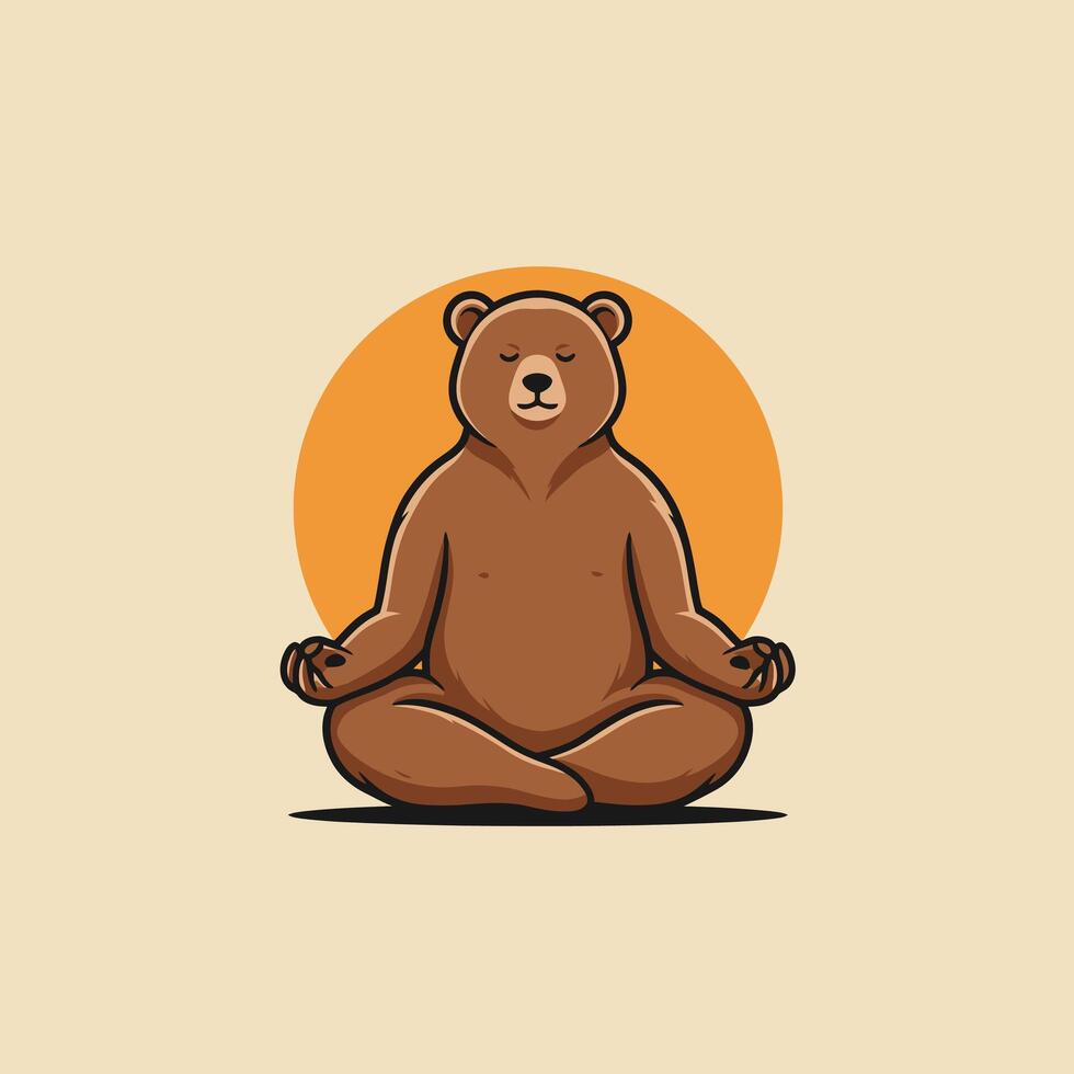 Brown bear sitting in a lotus position logo design vector