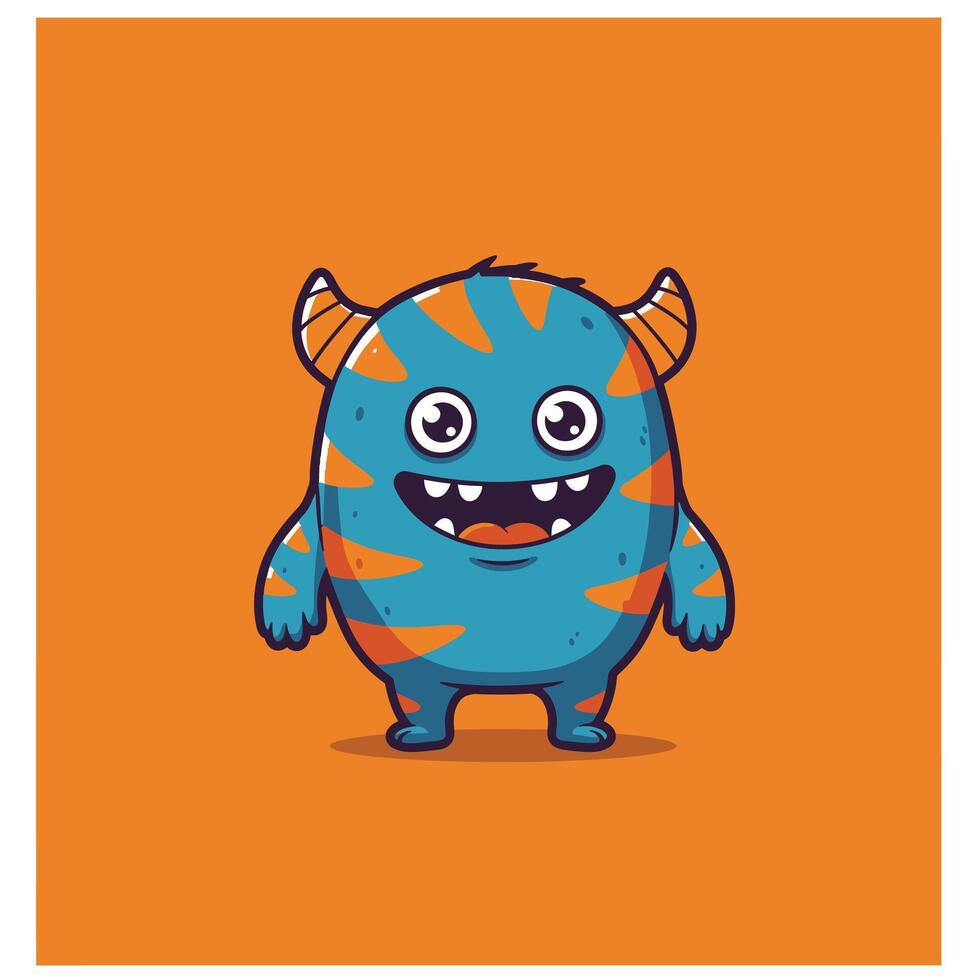 Orange and blue cartoon monster logo design vector