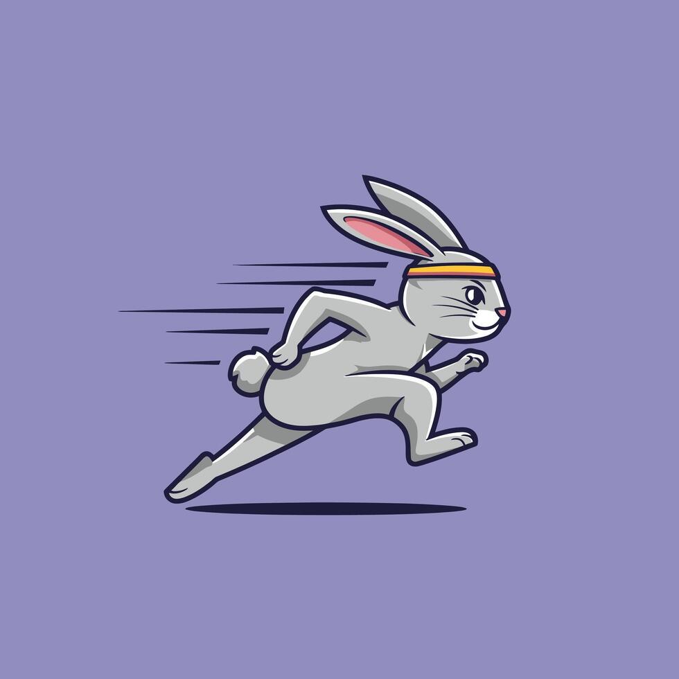 Cartoon rabbit running with a headband logo design on a purple background vector