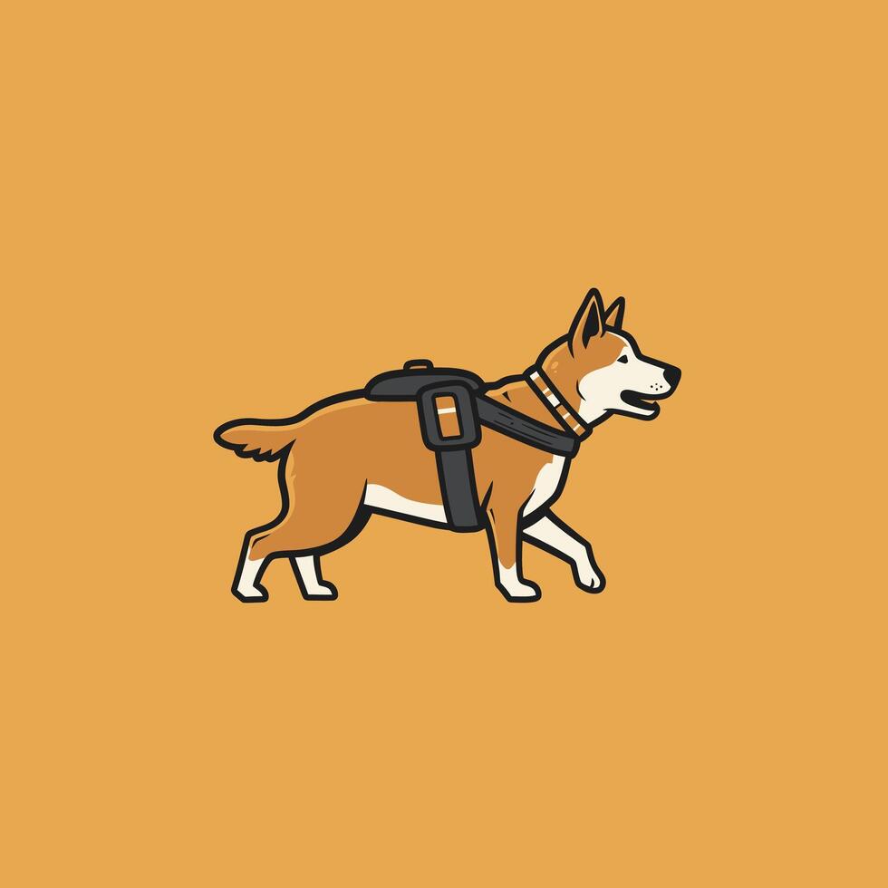Dog wearing a harness logo design on a yellow background vector