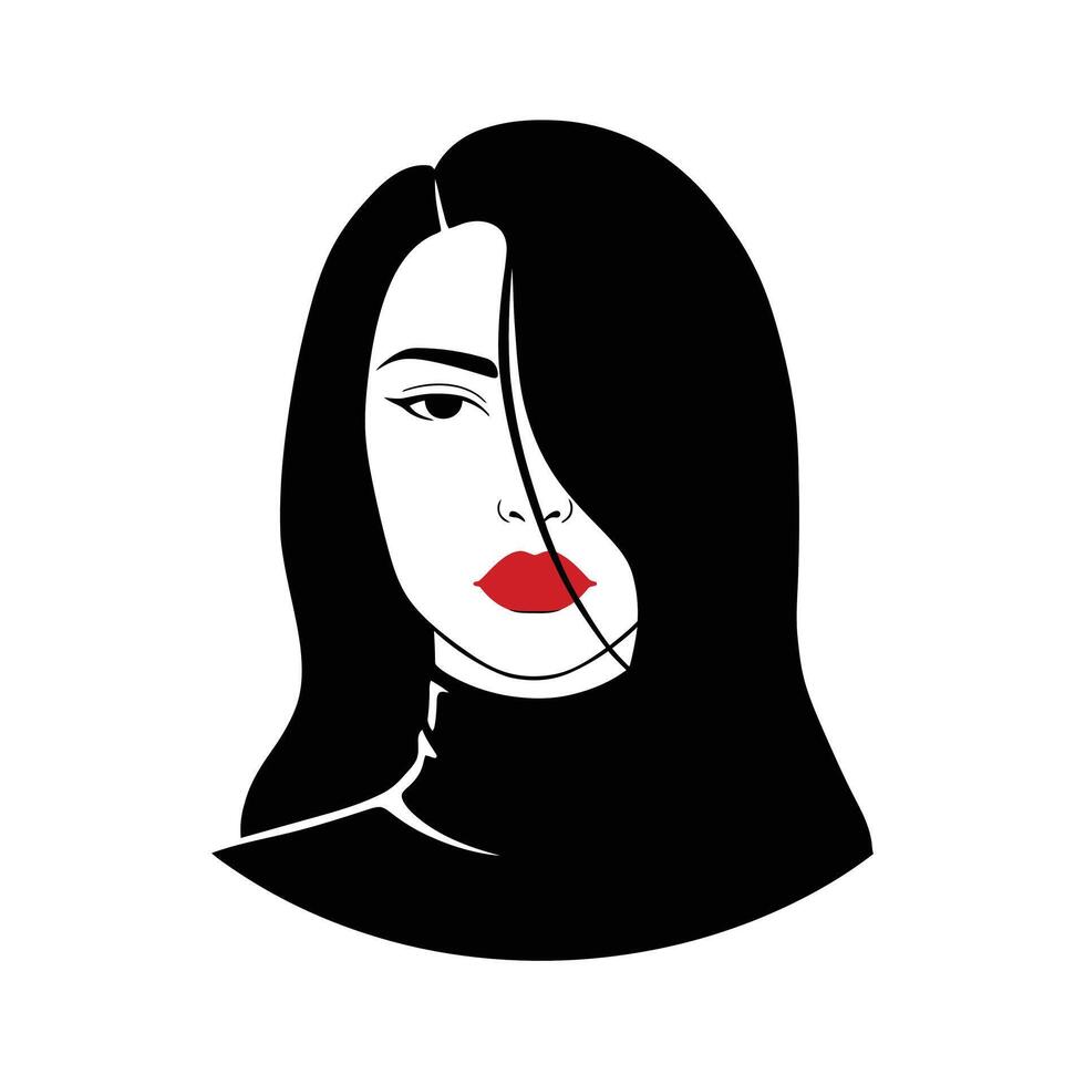Woman with long hair and red lips logo design vector