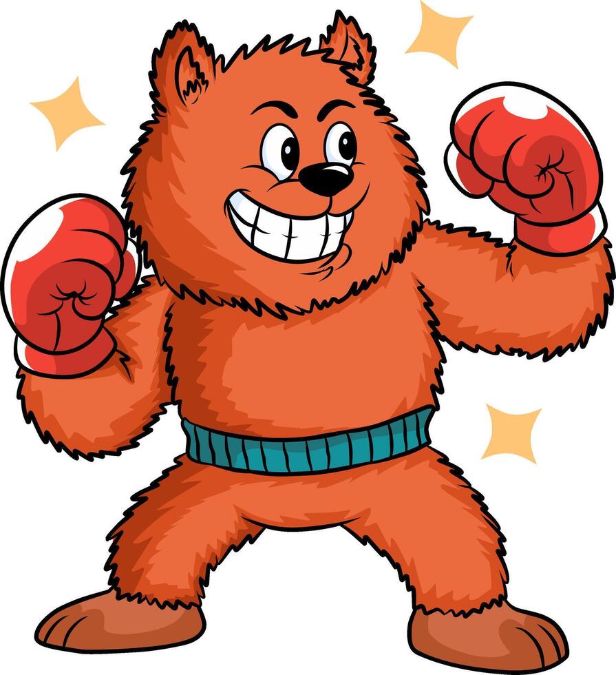 Orange cat cartoon boxer, symbolizing strength and enthusiasm for combat sports. vector
