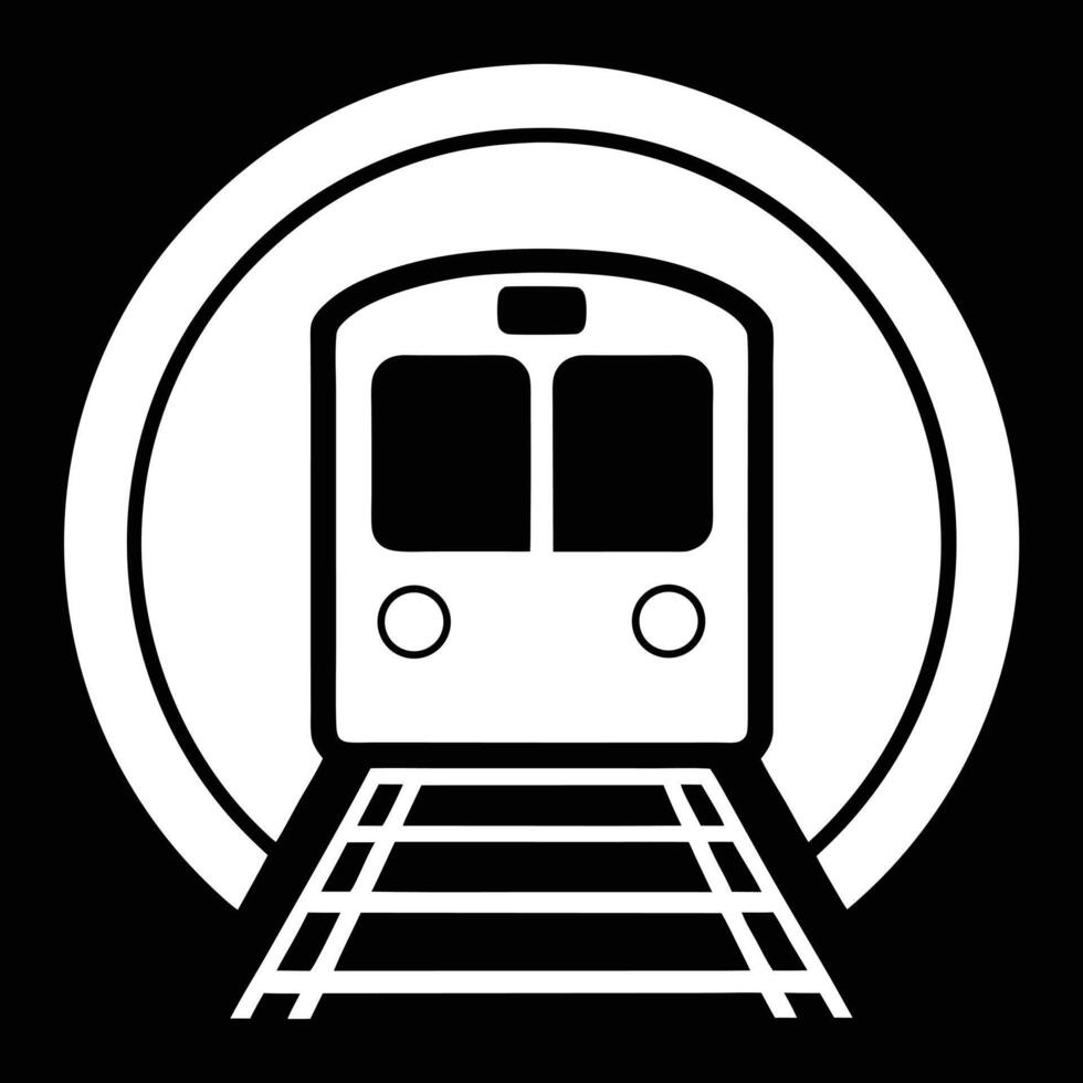 Subway Train Approaching Tunnel Entrance Monochrome Public Transportation Illustration vector