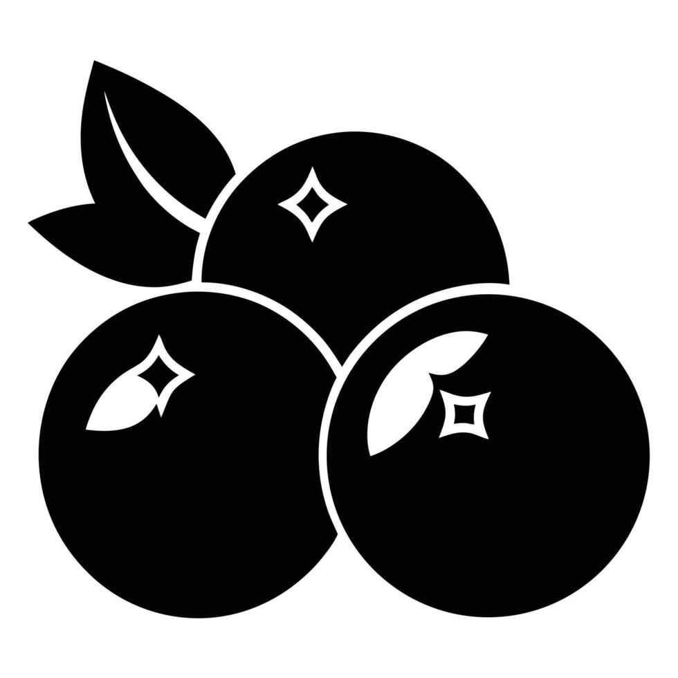 Three Berries With Leaves Black Silhouette Isolated On White Background vector