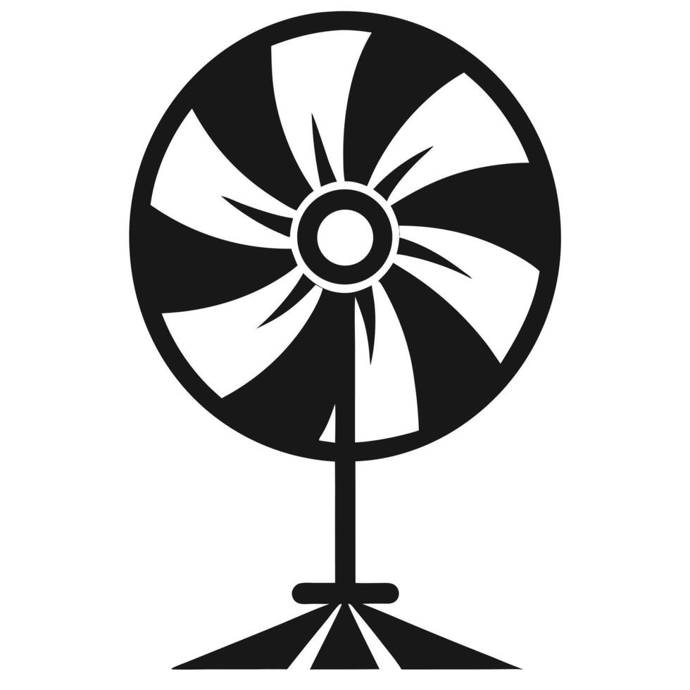 Minimalist Black And White Illustration Of A Vintage Style Oscillating Electric Fan vector