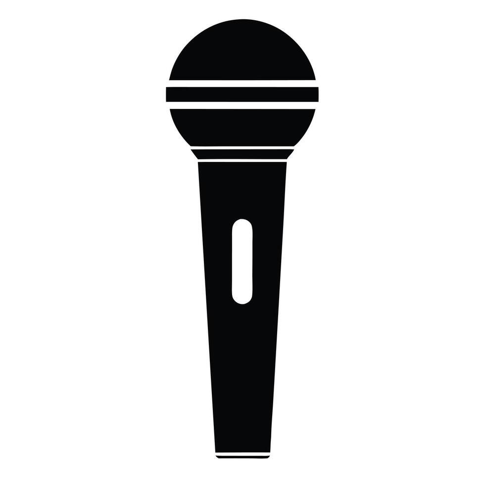 Black silhouette microphone illustration on white background for music and recording projects vector