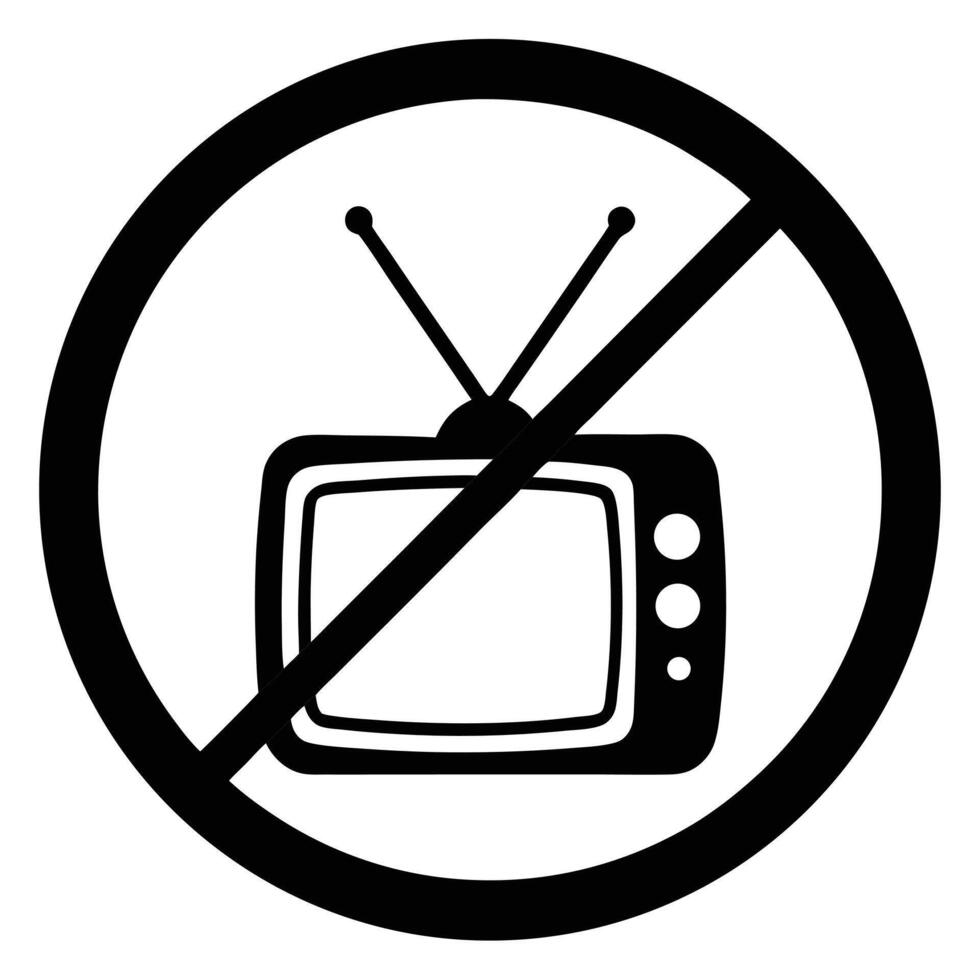 No television allowed symbol featuring old style television and prohibition signage vector