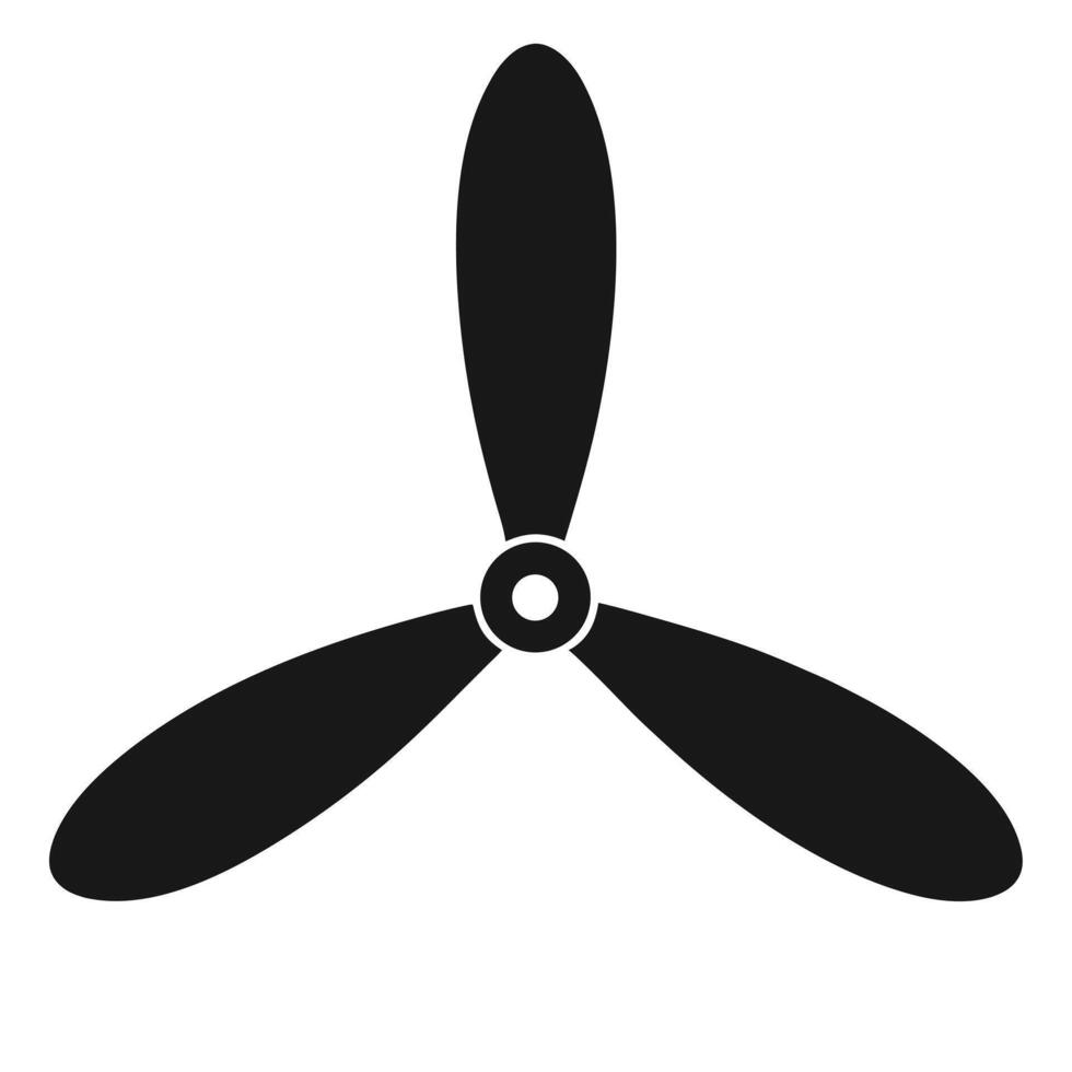 Simple graphic of a black three bladed airplane propeller isolated on white vector