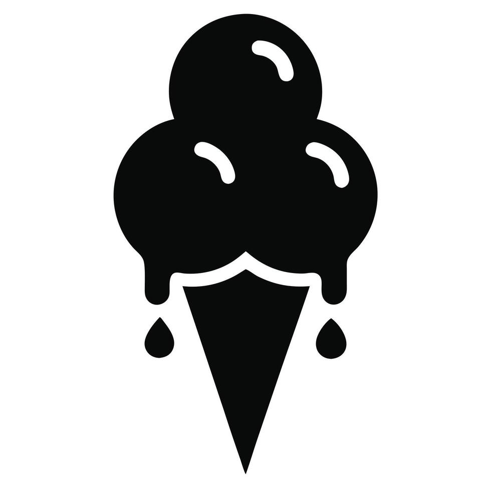 Black Silhouette Ice Cream Cone With Dripping Scoops Illustration vector