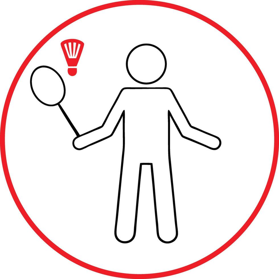 Badminton Player Icon With Shuttlecock In Red Circle Sports Illustration vector