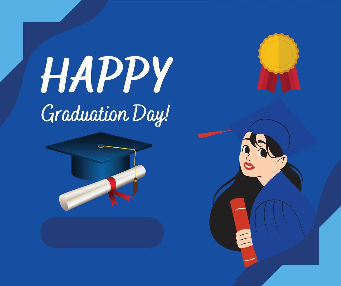 Graduation day background with girl in cap and gown vector