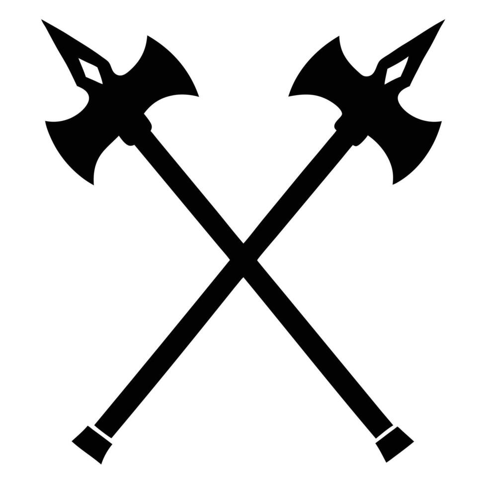Crossed battle axes black silhouette isolated against a white background vector