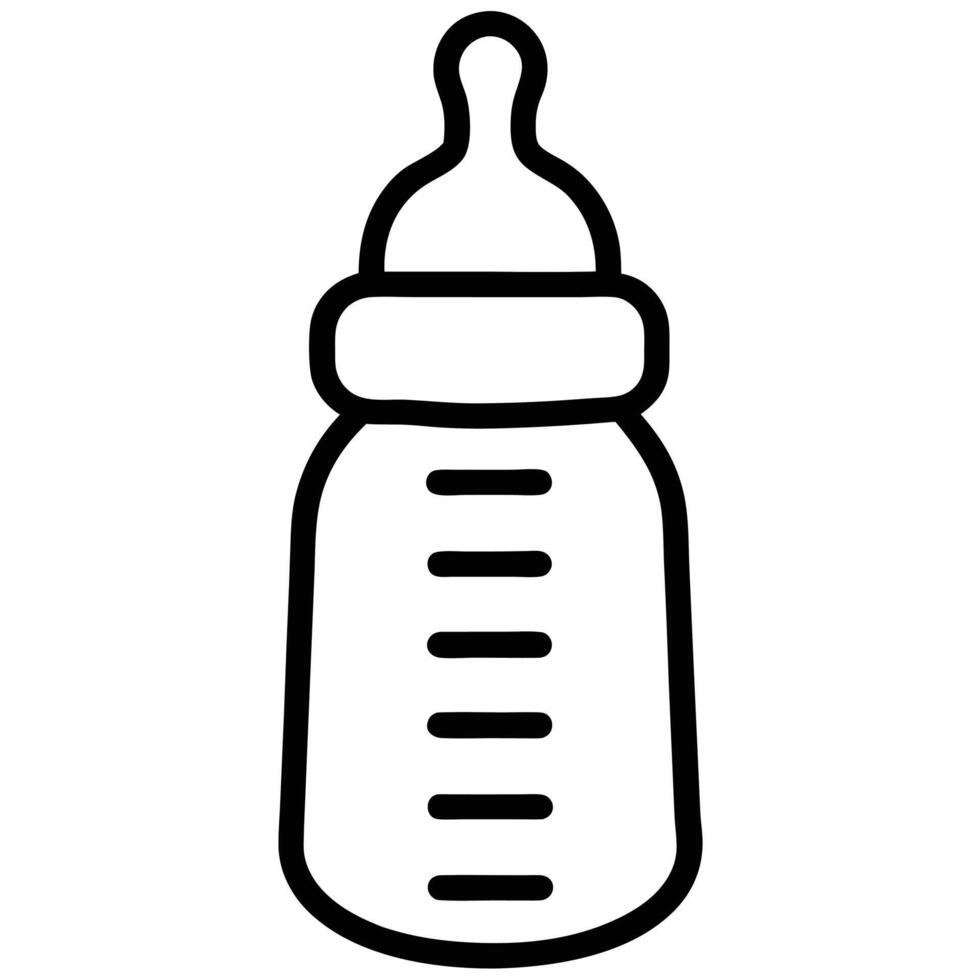 Simple black outline illustration of a baby bottle on a transparent background vector