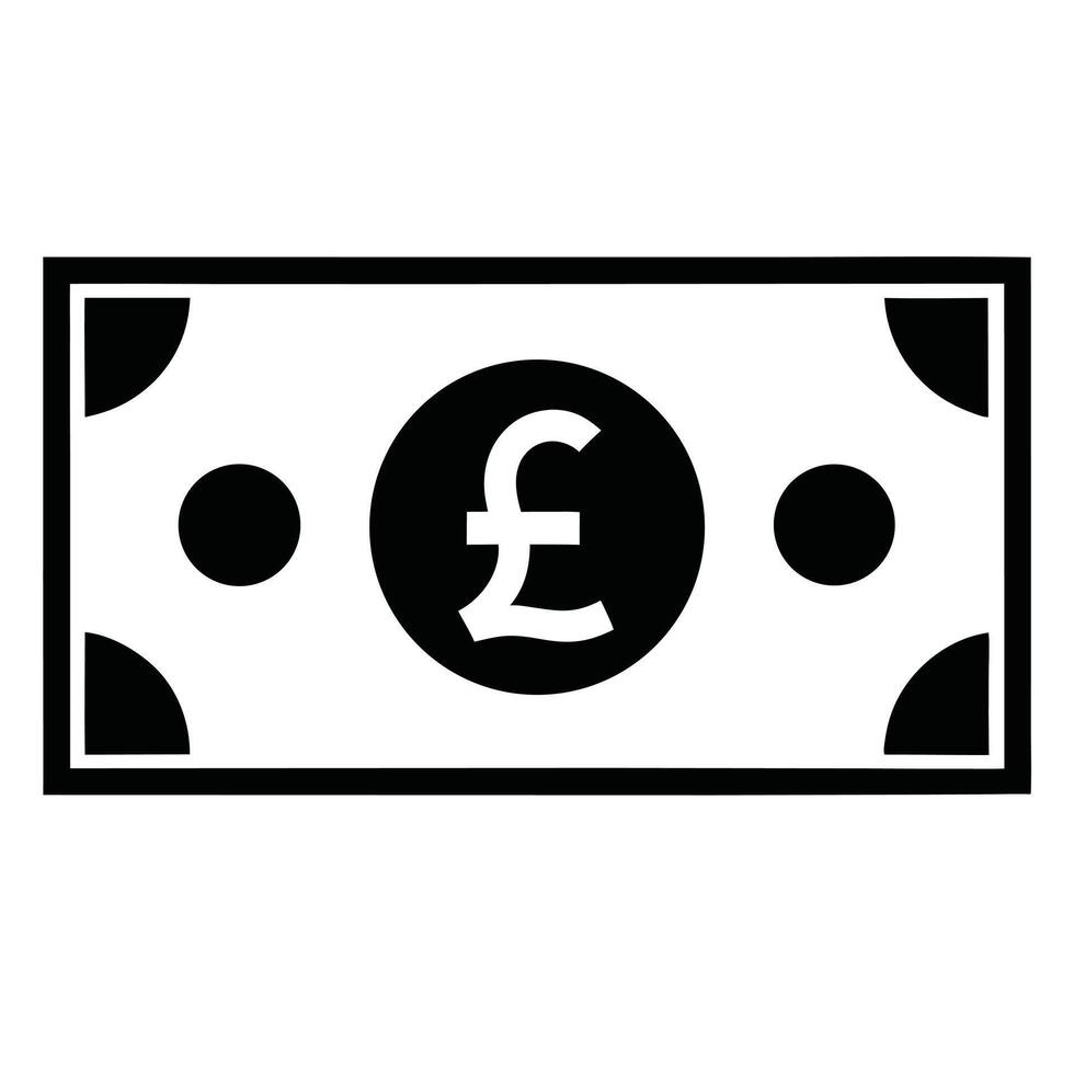 Black and white illustration of a british pound banknote design icon vector