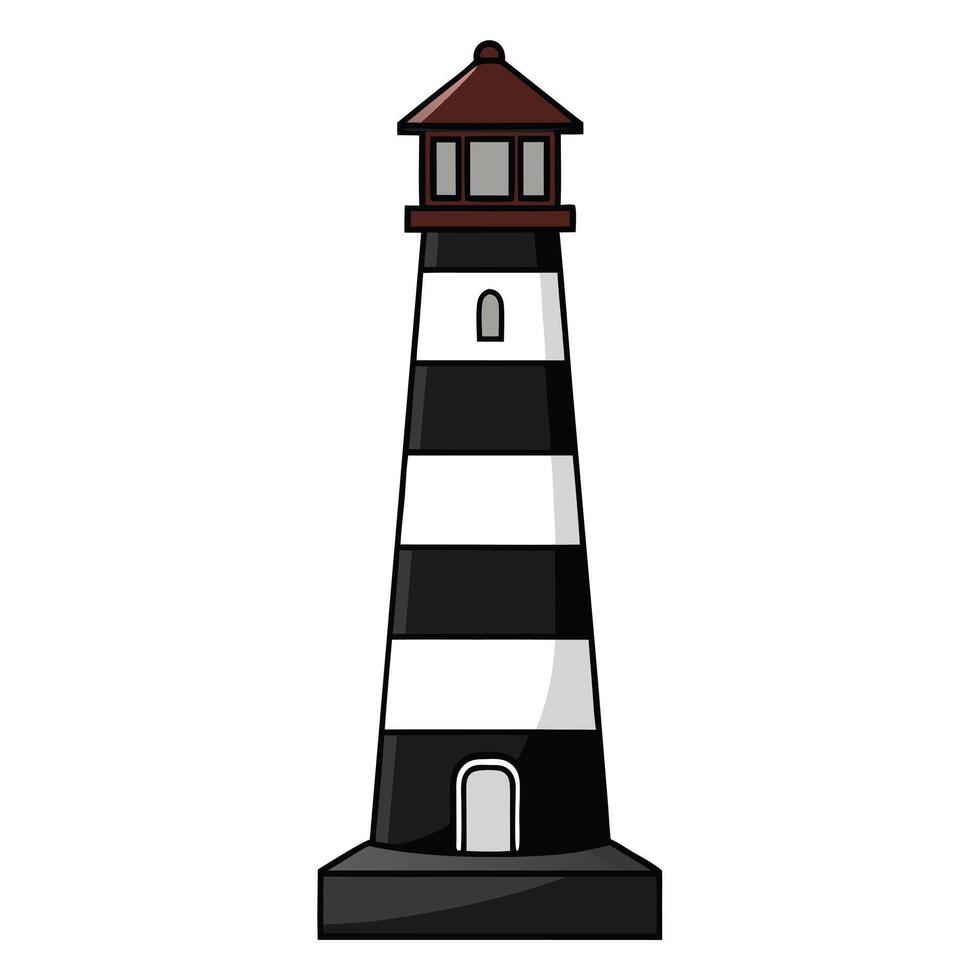 illustration of a black and white striped lighthouse on a white background vector