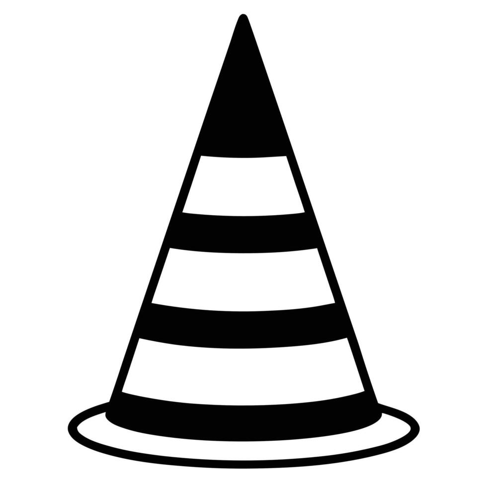 Simple black and white road cone with horizontal stripes against a white background vector